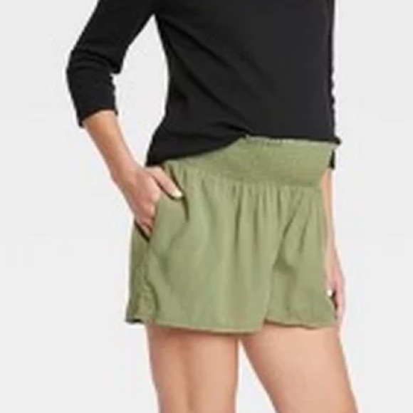 The Nines by HATCH Pants - The Nines by HATCH Olive Green Smocked Waistband Women's Shorts